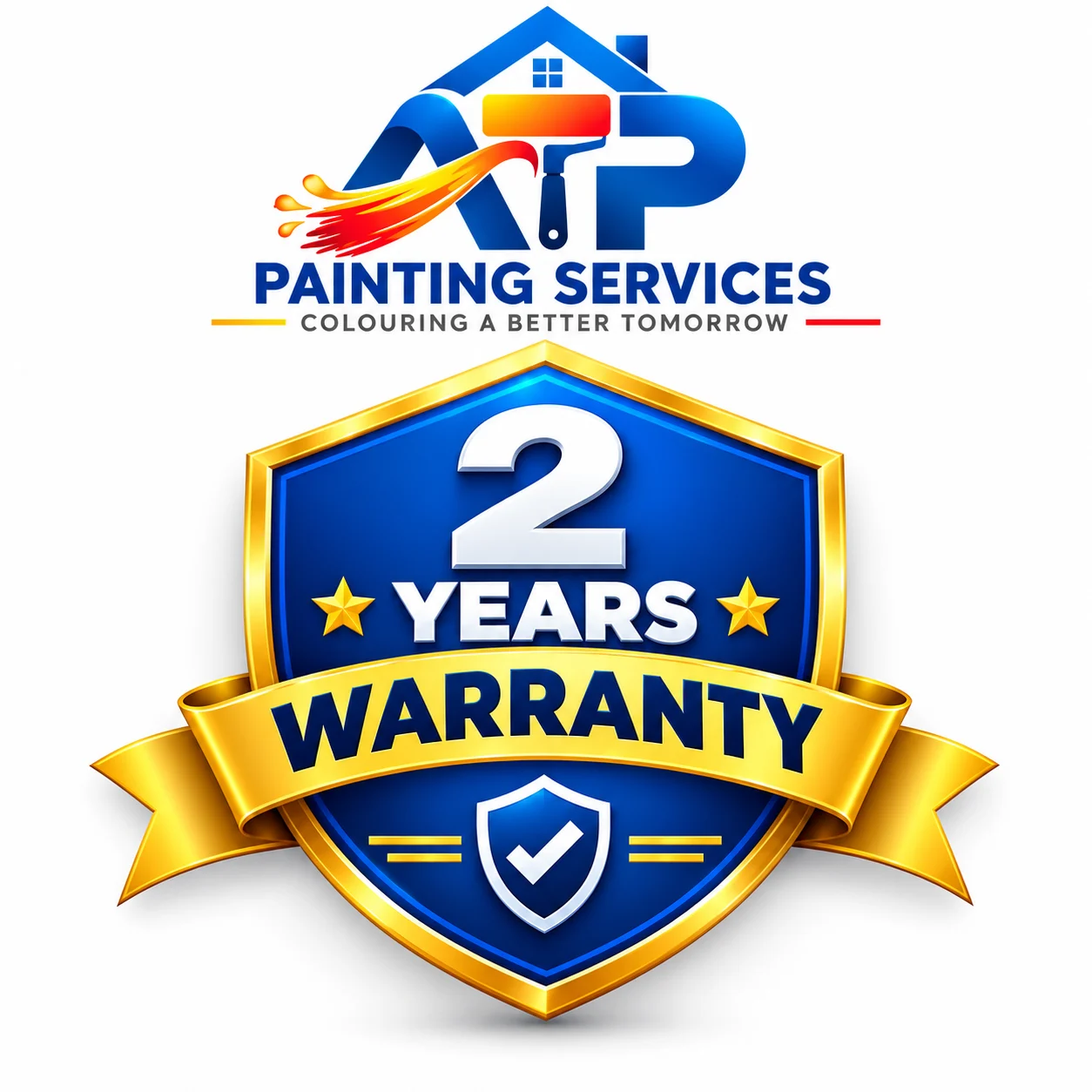 ATP Painting Services logo paired with a blue and gold 12-Month Warranty badge emblem.