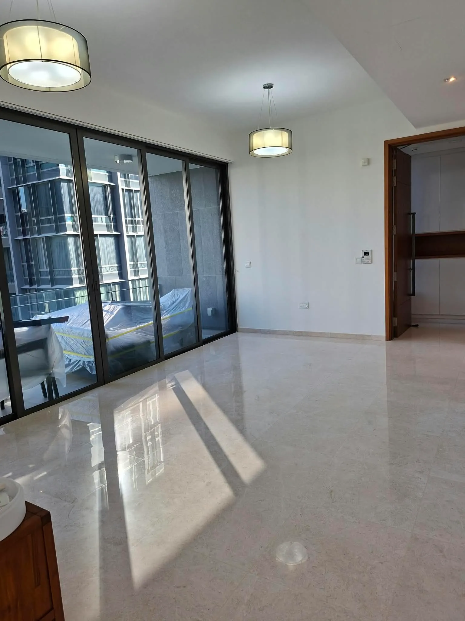 Office interior painting with clean white walls and polished flooring