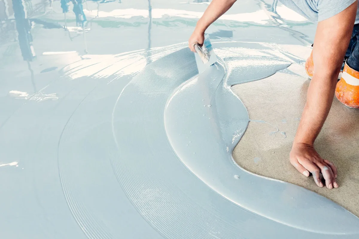 Smooth epoxy floor coating with a clean and glossy finish