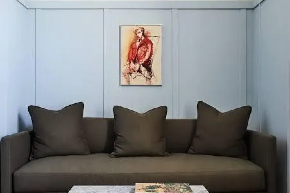 Condo interior painting with fresh cream and light blue two-tone walls